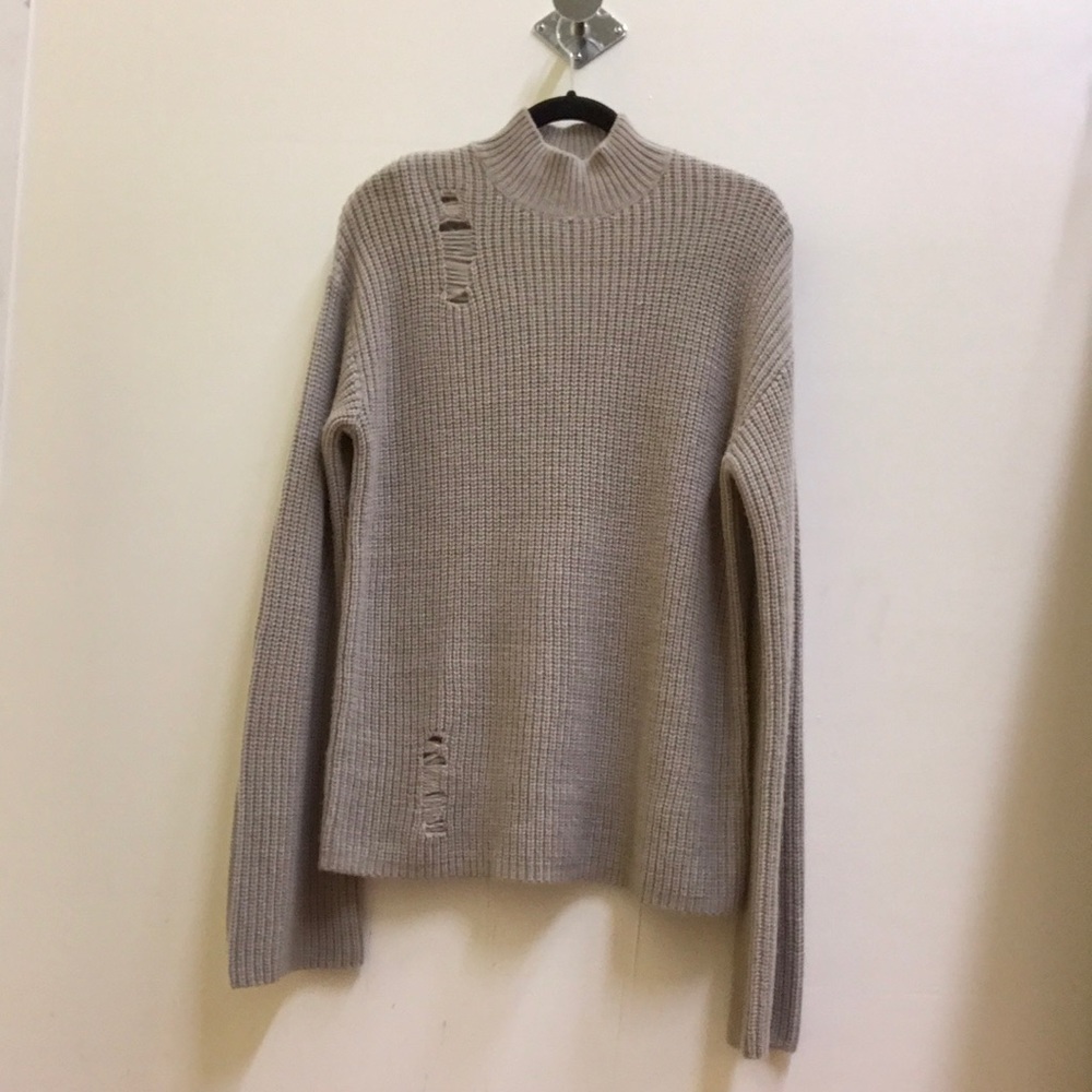 TOBI GREY OVERSIZED DISTRESSED SWEATER (SIZE: S)